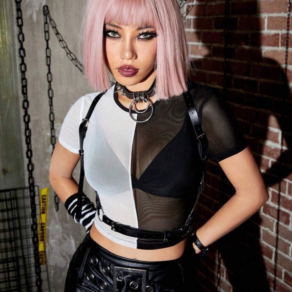 Black & White Mesh Crop Top